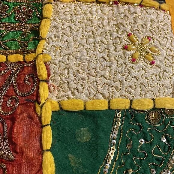 Handmade bohemian throw pillow cover. Made in India. Sequins, beads, 16”x16” - Picture 8 of 8